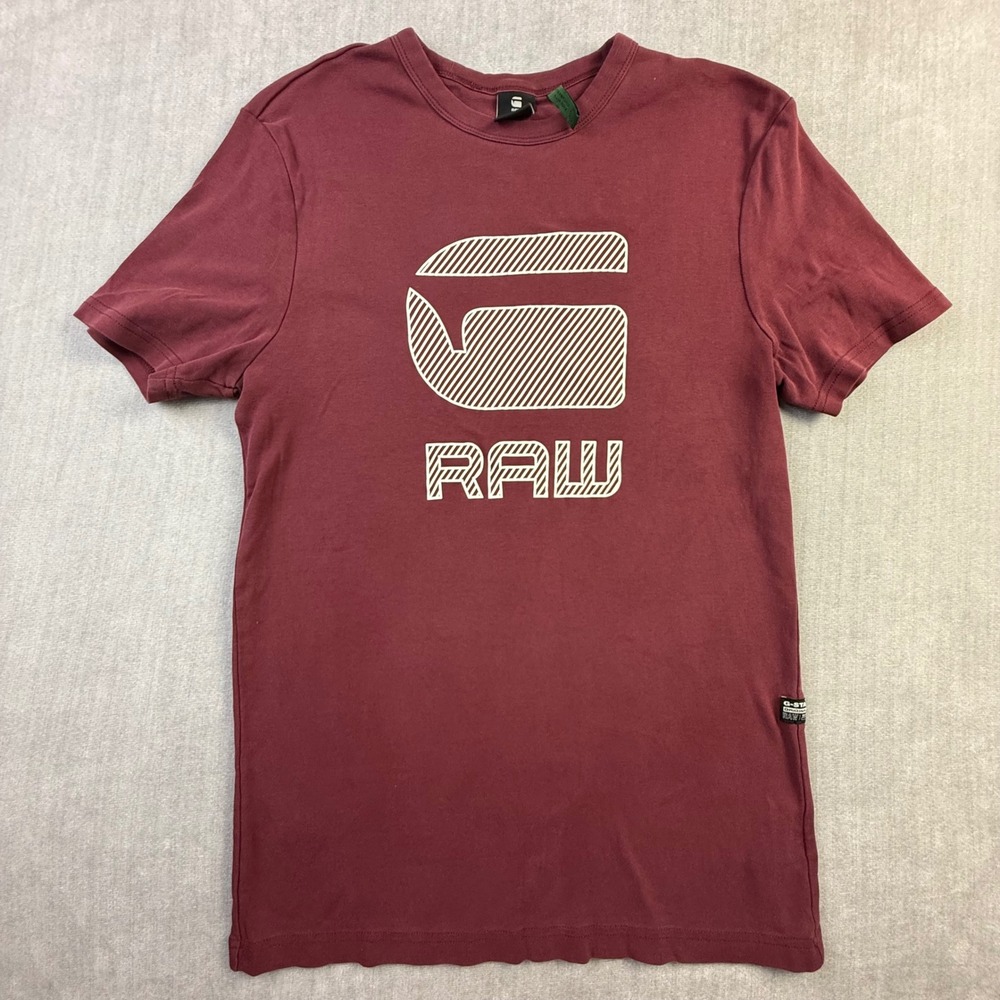 G-Star Raw Mens Graphic 15 Slim T-Shirt Burgundy Maroon Logo Tee L‎
